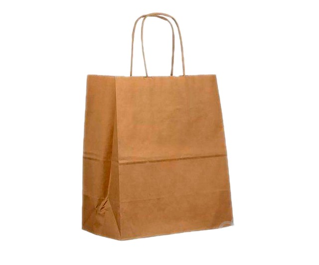 Пакет-сумка с кручеными ручками 32+20х37мм крафт из макулатуры