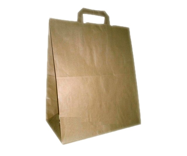 Пакет-сумка бумажный 32+20х37см с плоскими ручками крафт