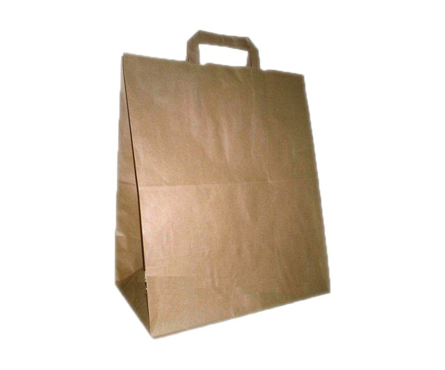 Пакет-сумка бумажный 37+32х20см с плоскими ручками крафт из макулатуры